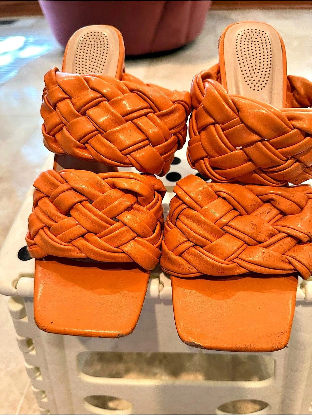 Azalea Wang braided platform mule heels in Orange